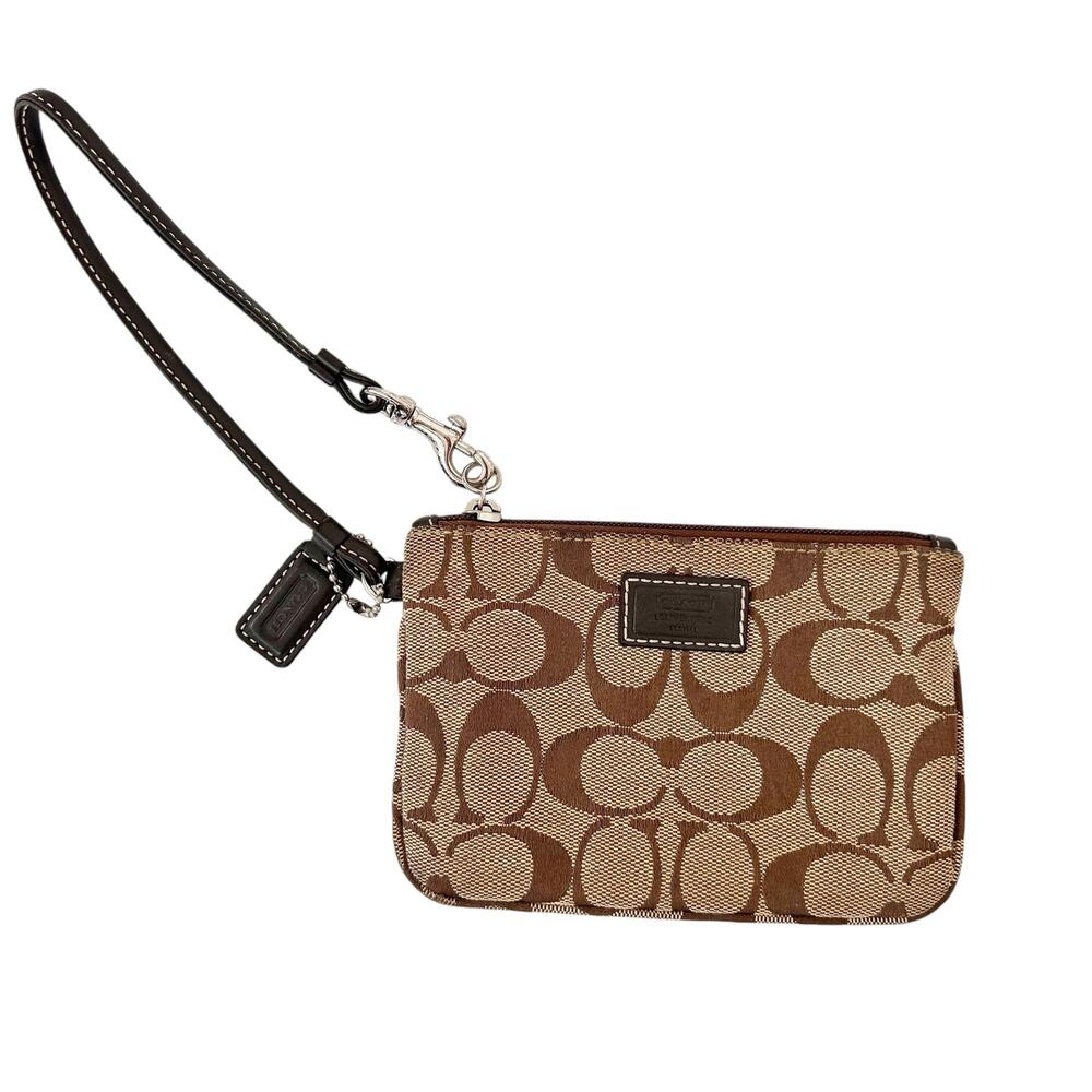 Coach Brown Tan Monogram Wristlet